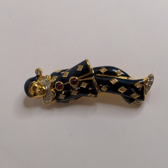 RARE Vintage Carucci Pierrot Harlequin Clown Brooch – Enamel & Rhinestones, 2.5” - Picture 3 of 11